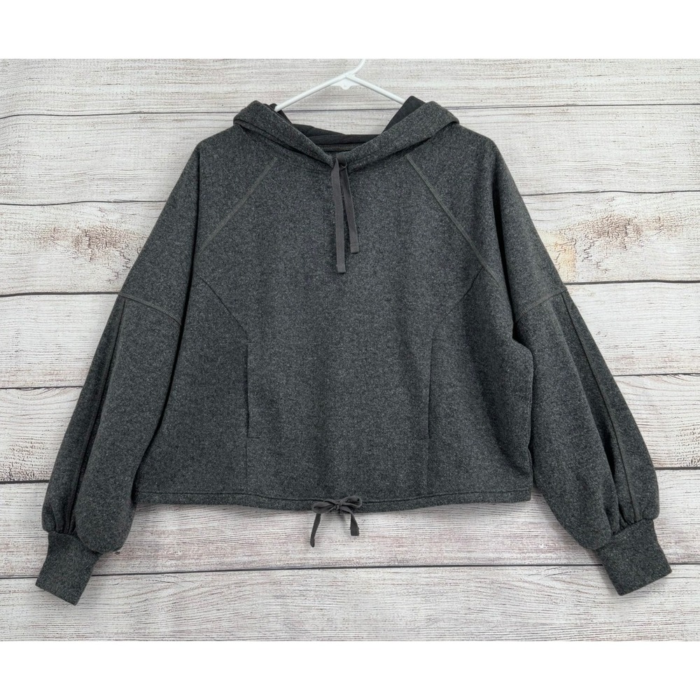 Prana Hoodie Women S Gray Recycled Wool Blend Cropped Balloon Sleeve
